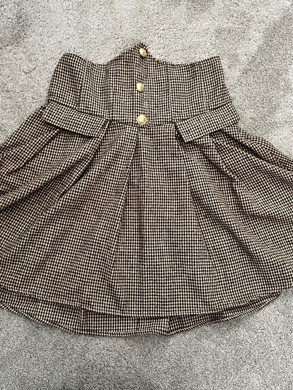 Checked Brown & Cream Pleated Women’s Skirt with Gold Buttons